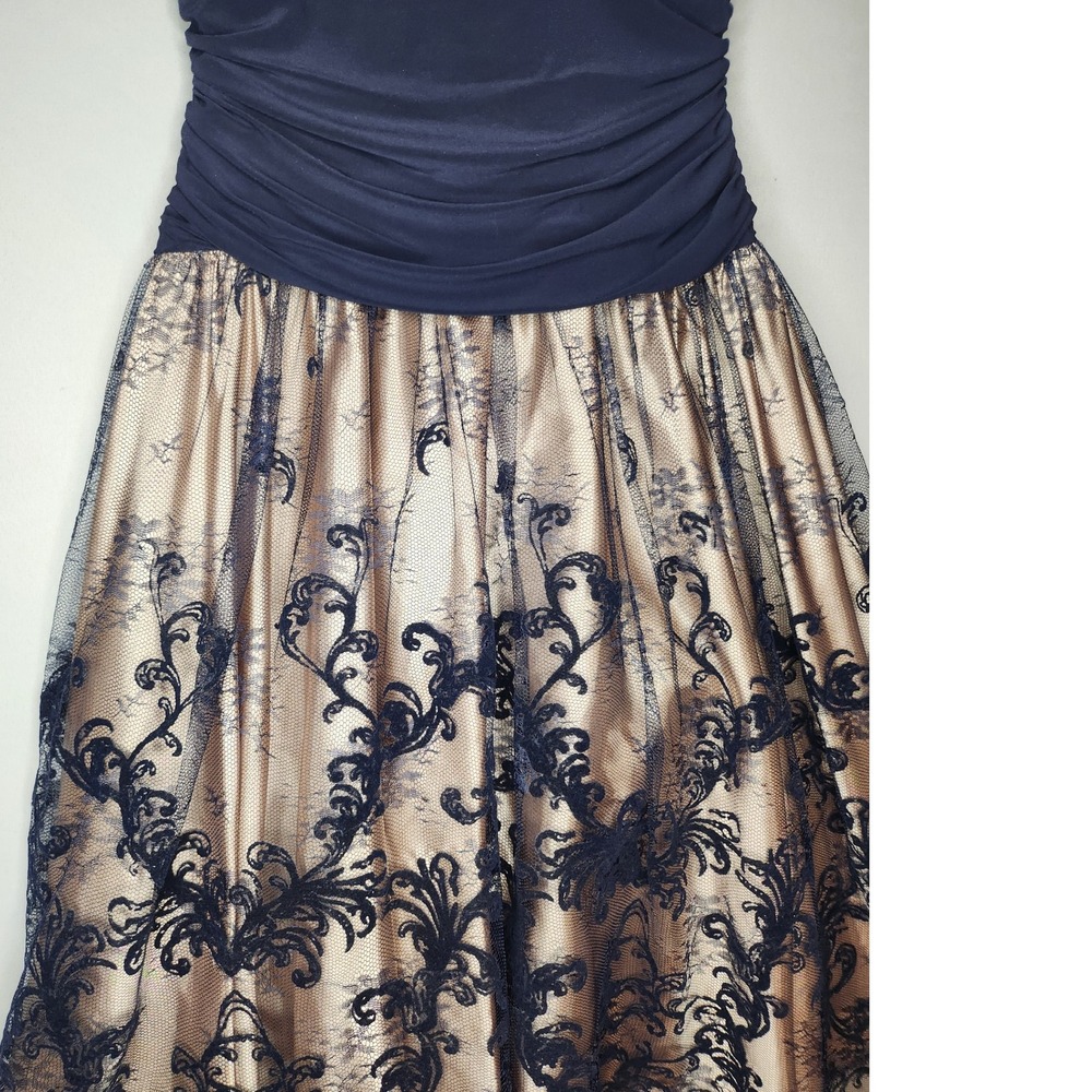 J.R. Nites by Carol‎ Lin Fit & Flare Royal Blue / Champagne Lace Skirt Dress 6 - Picture 5 of 11